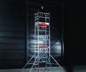 Mobile aluminum scaffold on wheels for rent by Alayan Rentals